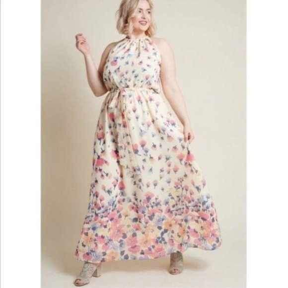 MODCLOTH Illuminated Elegance Chiffon Floral Maxi Dress, Size Small - Picture 2 of 8